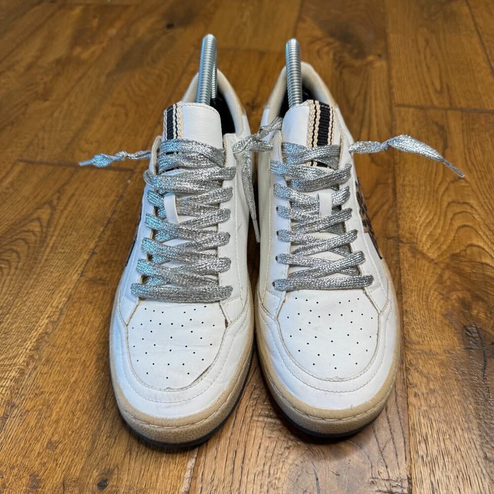 SHU SHOP White Sneakers Leather Suede Cheetah Star PAZ Low Top Womens Sz 8 - Picture 3 of 7